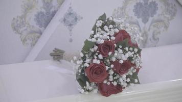 Close-up of a bridal bouquet with roses video