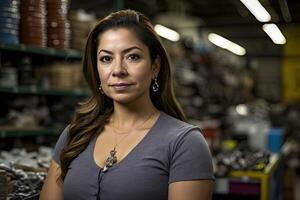 Portrait of small business owner. Headshot of woman looking at camera with shop as background. Created with photo