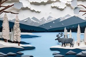 Abstract image with nature landscape, paper art. Creative natural background. Created with photo