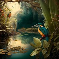 Kingfisher Bird. AI Generated photo