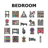 kid bedroom room interior icons set vector