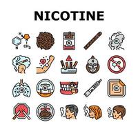 nicotine cigarette tobacco smoke icons set vector