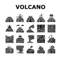 volcán lava erupción naturaleza íconos conjunto vector