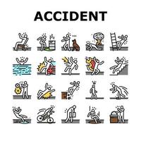 accident injury safety man risk icons set vector