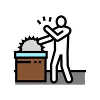 saw cuts man dangerous accident color icon vector illustration