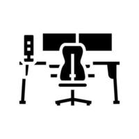 table monitor computer chair home office glyph icon vector illustration