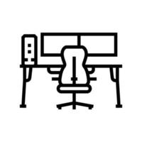 table monitor computer chair home office line icon vector illustration