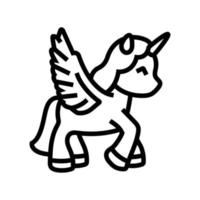 unicornio juguete niño dormitorio línea icono vector ilustración