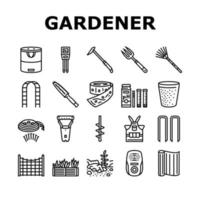 garden tool shovel rake icons set vector