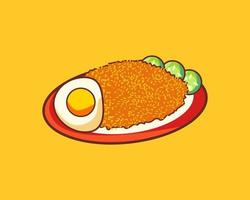 Hand drawn Illustration of Nasi Goreng on a Plate with Cucumber Slices and egg vector