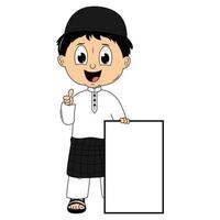 cute moslem boy cartoon illustration vector