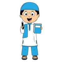 cute moslem boy cartoon illustration vector