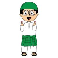 cute moslem boy cartoon illustration vector