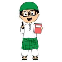 cute moslem boy cartoon illustration vector