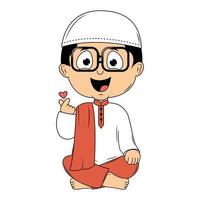 cute moslem boy cartoon illustration vector