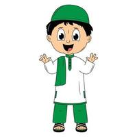 cute moslem boy cartoon illustration vector