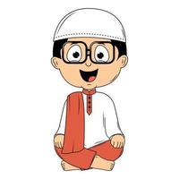 cute moslem boy cartoon illustration vector