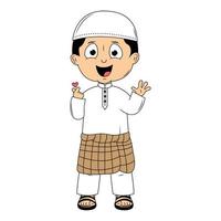 cute moslem boy cartoon illustration vector