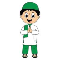 cute moslem boy cartoon illustration vector