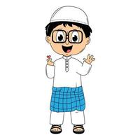 cute moslem boy cartoon illustration vector