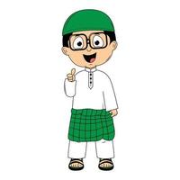 cute moslem boy cartoon illustration vector