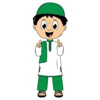 cute moslem boy cartoon illustration vector