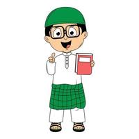 cute moslem boy cartoon illustration vector