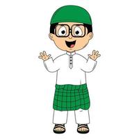 cute moslem boy cartoon illustration vector