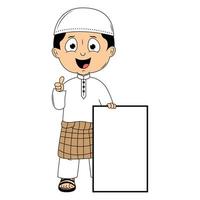 cute moslem boy cartoon illustration vector