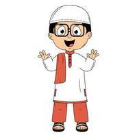 cute moslem boy cartoon illustration vector