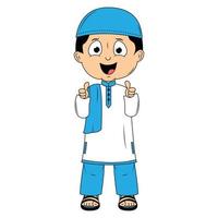 cute moslem boy cartoon illustration vector