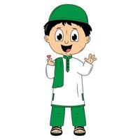 cute moslem boy cartoon illustration vector