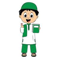 cute moslem boy cartoon illustration vector