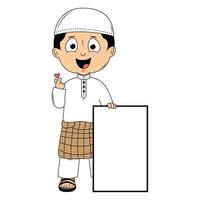 cute moslem boy cartoon illustration vector