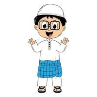 cute moslem boy cartoon illustration vector