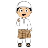 cute moslem boy cartoon illustration vector