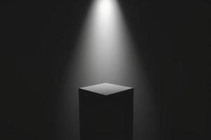 grey rectangle podium on dark background with spotlights. pedestal for product display 3d rendered photo