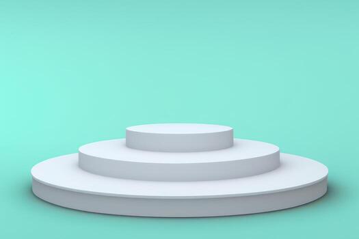 white podium on green background with spotlight. pedestal for product display 3d rendered photo