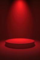 rojo podio en rojo antecedentes con Mancha ligero. pedestal para producto mostrar, 3d prestados foto
