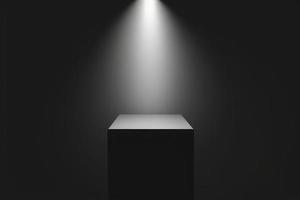 grey rectangle podium on dark background with spotlights. pedestal for product display 3d rendered photo