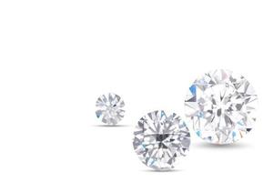 Selective focus of sparkling pure big diamond among small on white background, 3d render photo