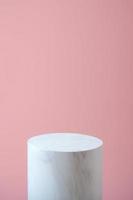 ceramic texture white podium on pink background, pedestal for product display, 3d rendered photo