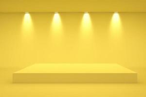 yellow pedestal on light background with spotlight, product podium, stage for display product 3d render photo