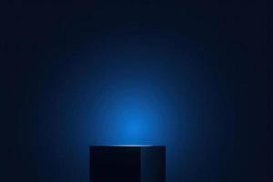 blue pedestal on dark background with spotlight, product podium, stage for display product 3d render photo