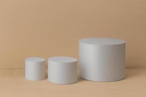 3d rendered three cylinder white empty podium for product display photo