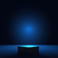 blue rectangle podium on blue background with spotlights. pedestal for product display, 3d rendered photo