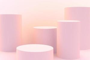 3d render pink podium for multiple products, Abstract pastel geometric shape background. 3D pink podium scene with pedestal. Empty showcase photo