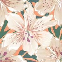 Abstract seamless floral pattern with flowers, dots, leaves. Chaotic flowing bloom retro style. Dots and flower lotus shapes. Floral stylish artistic ornamental tile background vector
