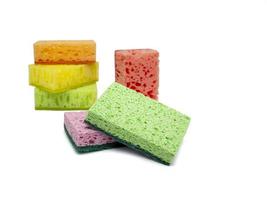 Close-up of the texture of the Dish Washing Sponge. Home cleaning concept. sponge for dishes photo