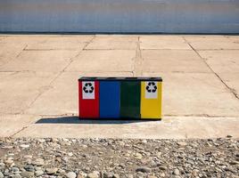 Separate garbage collection. The concept of waste recycling. Containers for the collection of recyclables photo